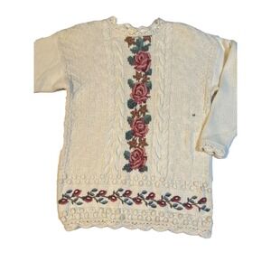 Vintage Casual Corner Cream cable knit Sweater Cottagecore Rose Women's M